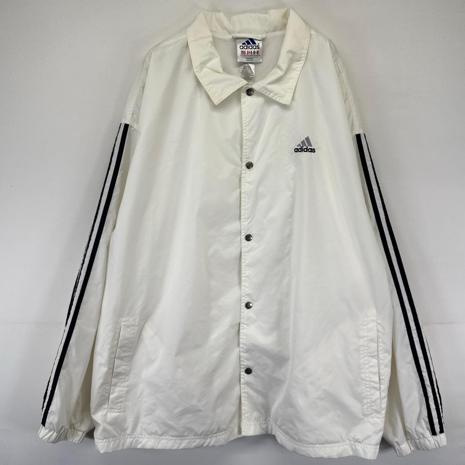 古着 00’s/00年代 アディダス adidas ジャケット フルジップ ワンポイント刺繍 コーチジャケット 2XL  ホワイト系 メンズ