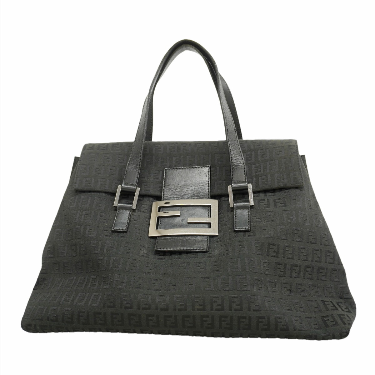 ★最終価格【6ie6537】フェンディ ハンドバッグ ズッキーノ ナイロンキャンバス ブラック シルバー金具【中古】レディース