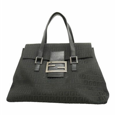 ★最終価格【6ie6537】フェンディ ハンドバッグ ズッキーノ ナイロンキャンバス ブラック シルバー金具【中古】レディース