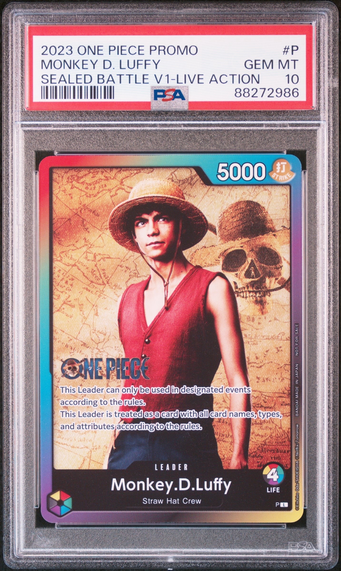 【PSA10】8パックバトル リーダーカード ルフィ ライフ4 エラッタ前 PSA10】モンキー・D・ルフィ L :参加記念品 :修正前ライフ4 [P] (8