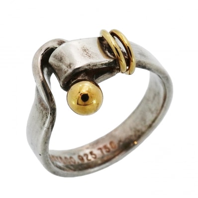 【6jcb1007-k】ティファニー リング フック&アイ K18YG イエローゴールド シルバー925 10号【中古】レディース