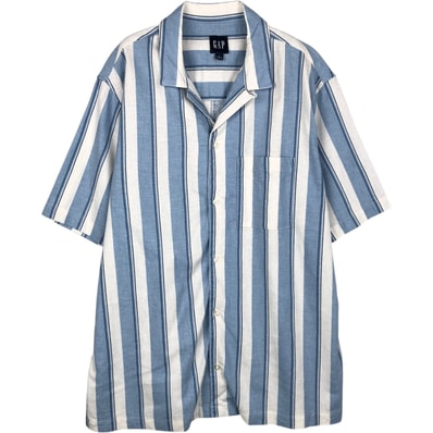 古着 00年代 ギャップ GAP ストライプ柄 半袖 オープンカラー レーヨン×リネンシャツ ボックスシャツ メンズL相当/eaa650795
