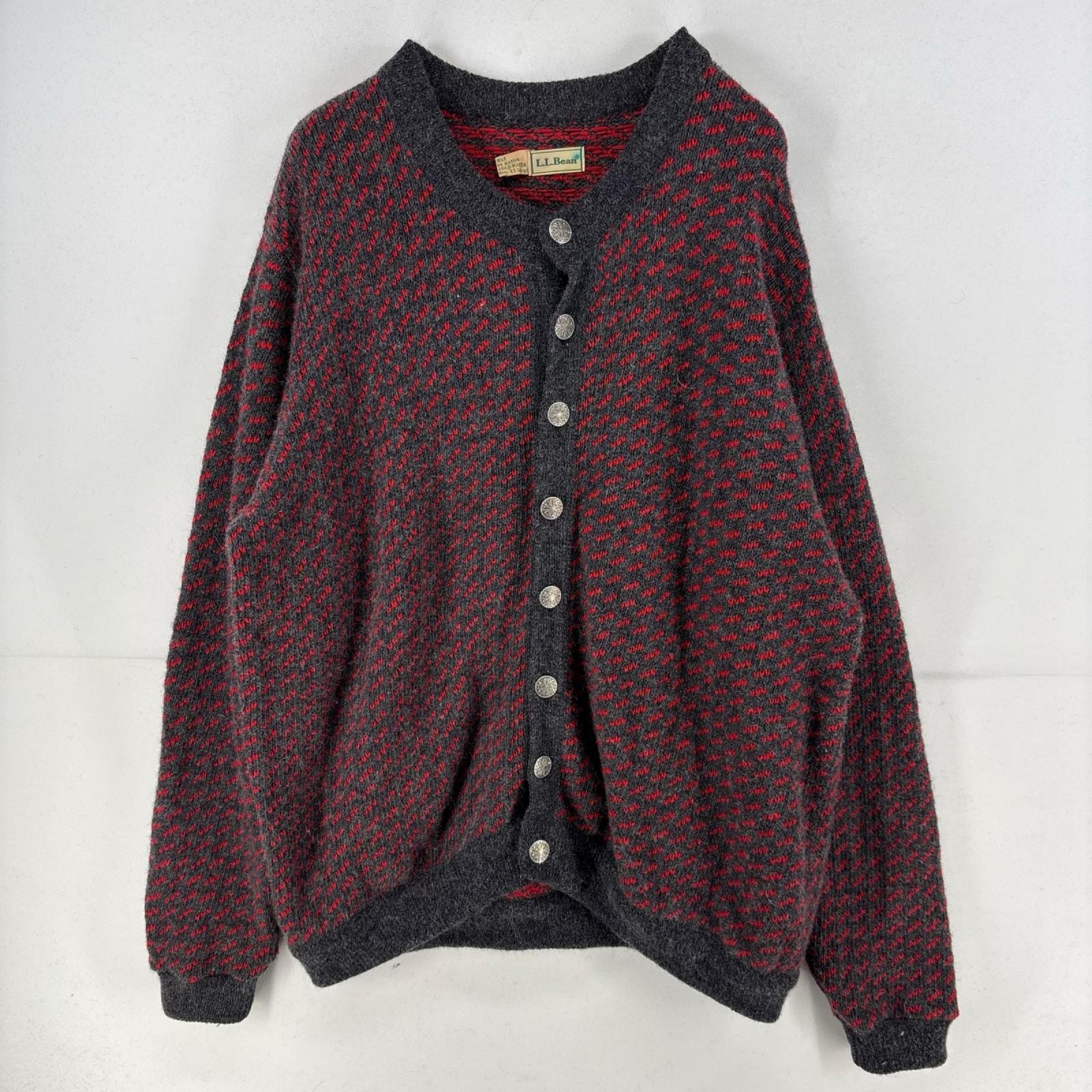 古着 90's/90年代 エルエルビーン L.L.Bean ニット バーズアイニット カーディガン セーター チロリアン 2XL  グレー系 メンズ
