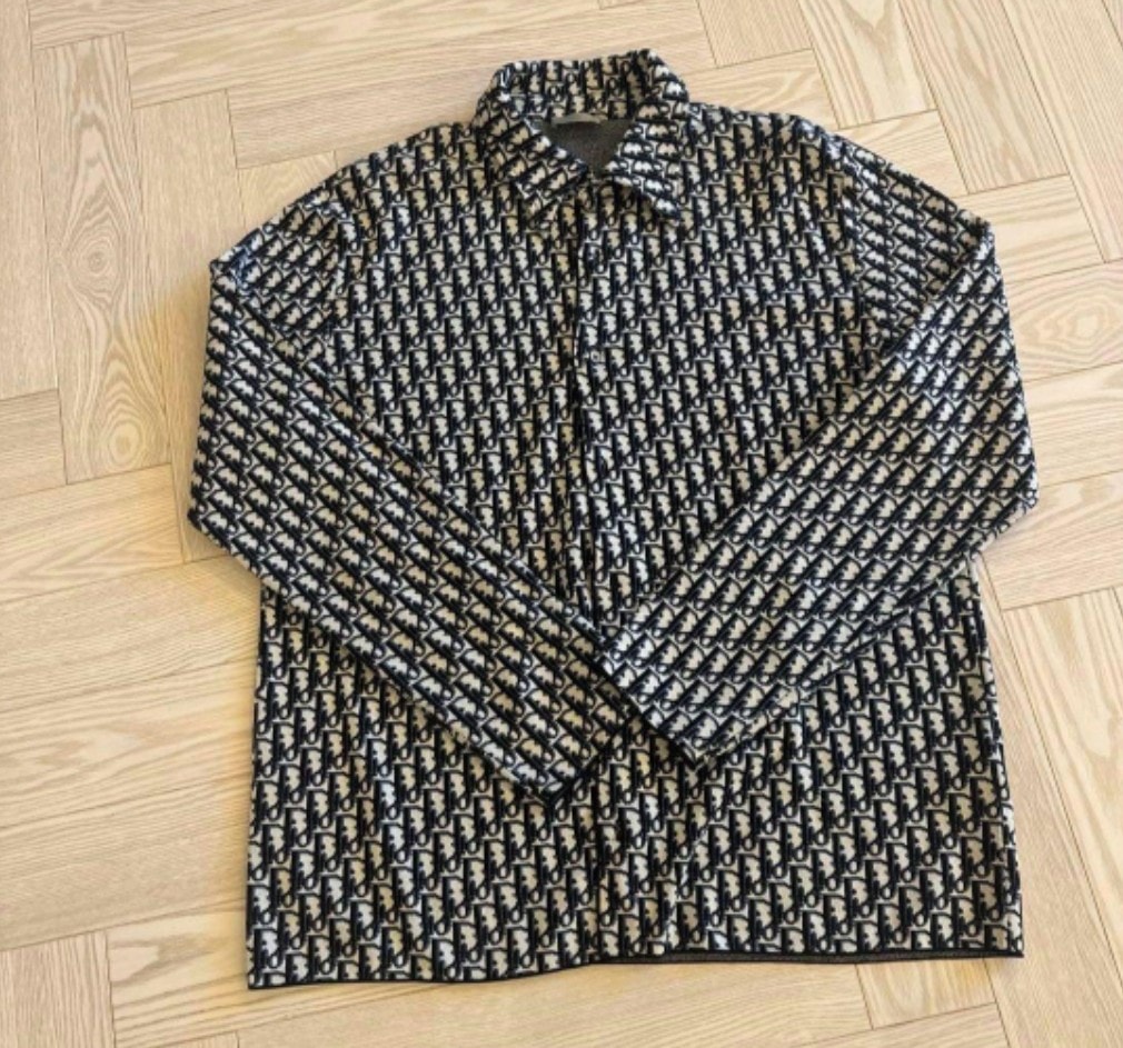 ディオール オーバーシャツ ディオール オブリーク コットン ニット "ベージュ/ネイビーブルー" 023M550AT099_C185