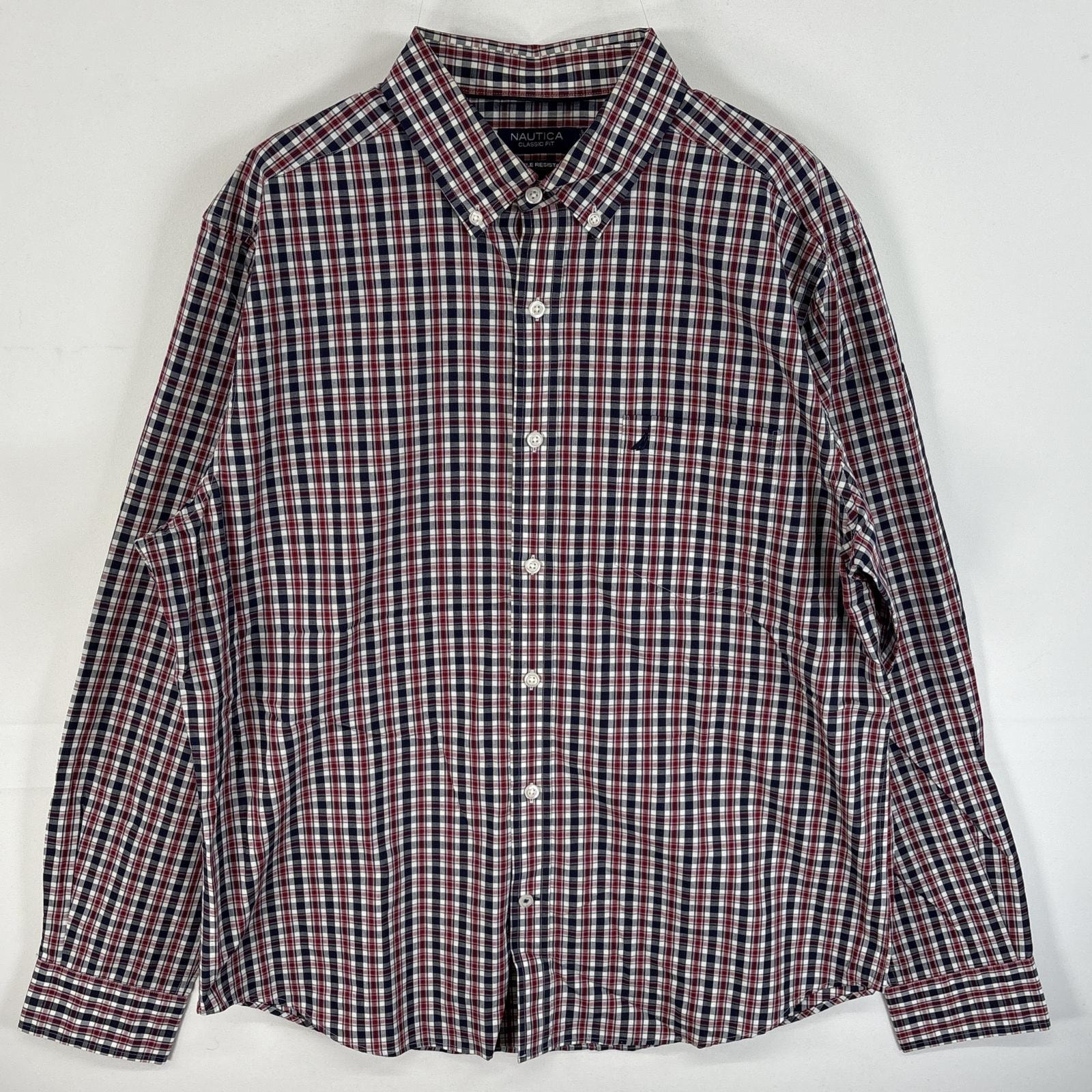 古着 ノーティカ NAUTICA 長袖シャツ ワンポイント ロゴ 刺繍 チェック ボタンダウンシャツ L レッド系 マルチカラー メンズ
