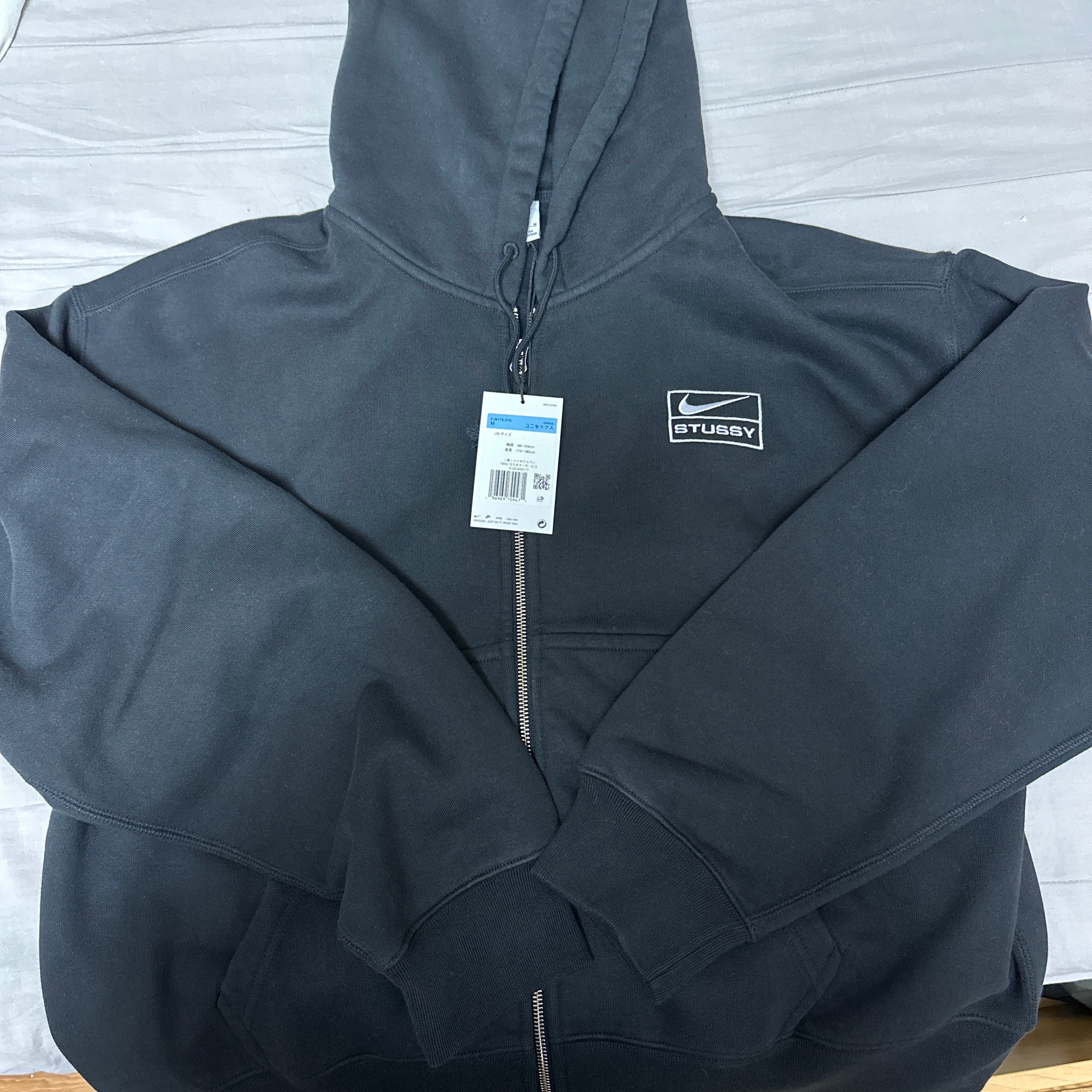 Stussy x Nike Stone Washed Fleece Zip Hoodie "Black" (US Size) FJ9175-010