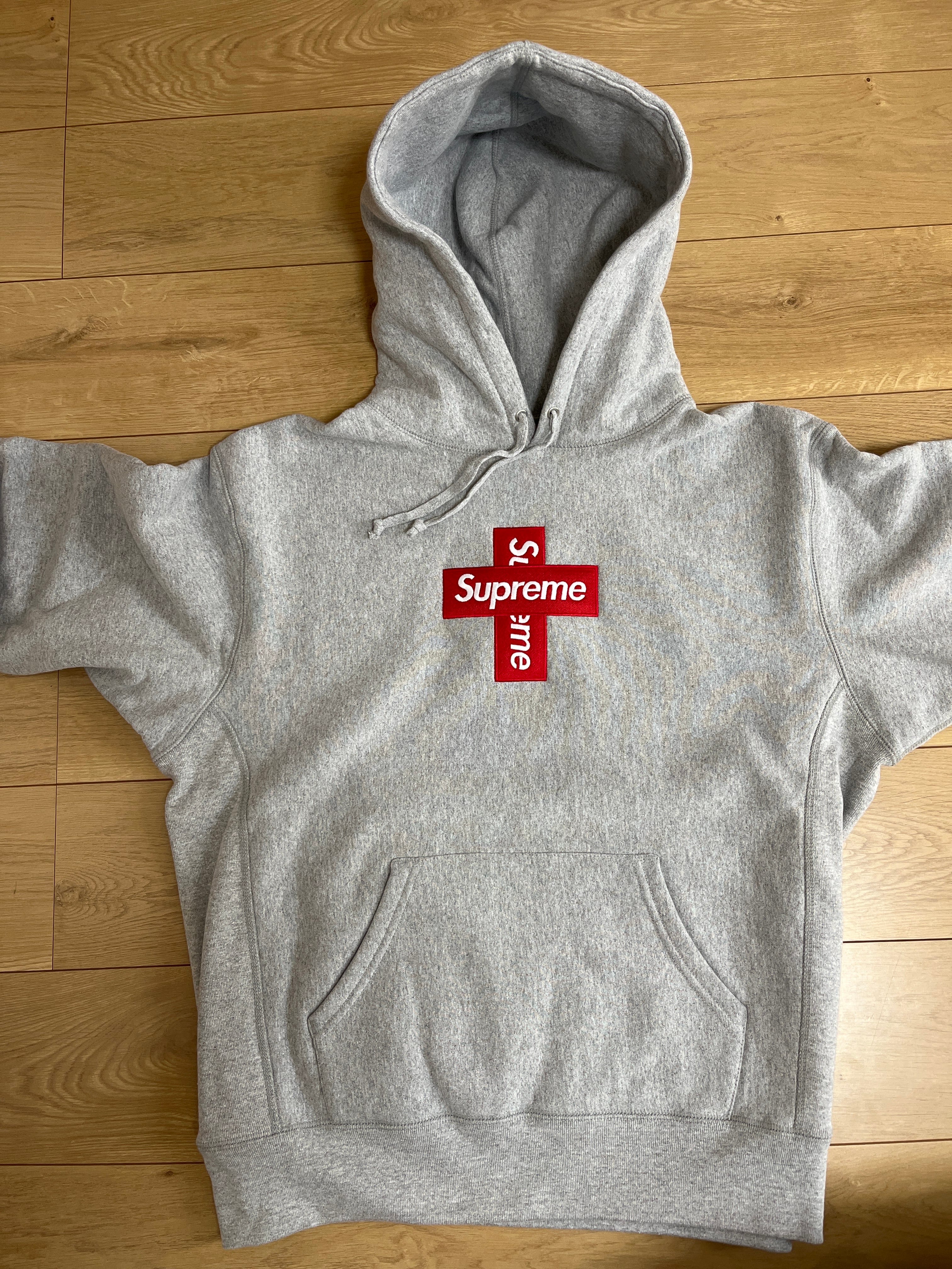 Supreme Cross Box Logo Hooded Sweatshirt "Grey"