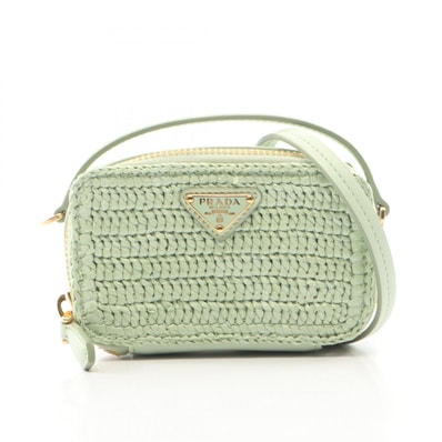 プラダ PRADA トライアングルロゴ ミニポーチ ショルダーバッグ バッグ レザー ラフィア レディース グリーン系 1NR025 【中古】