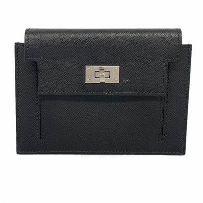 【6cd5321】エルメス コインケース ケリーポケットコンパクト ヴォーマダム ブラック シルバー金具 Z刻印【中古】レディース