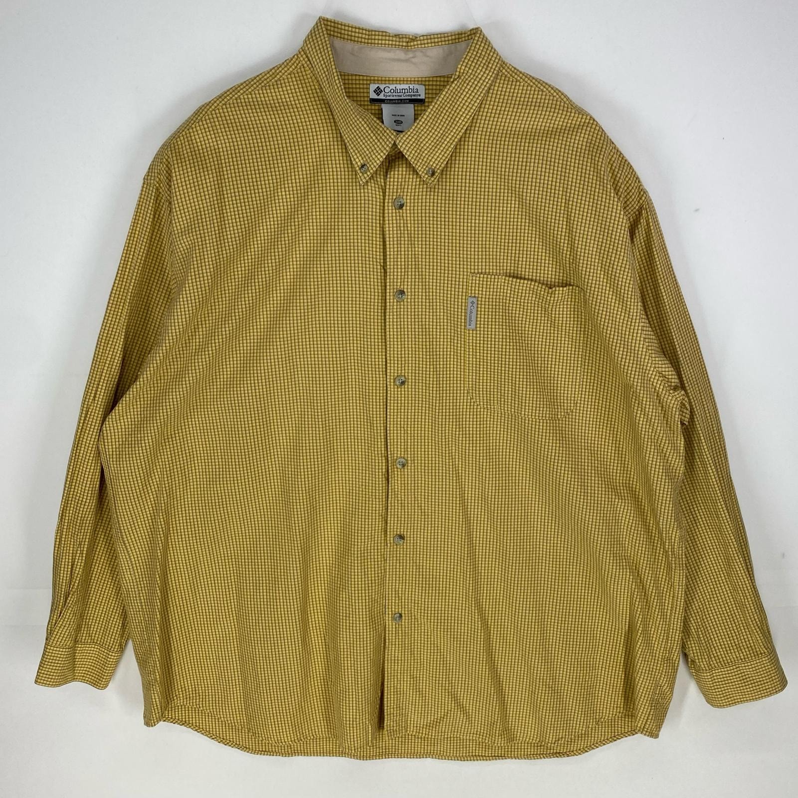 古着 コロンビア Columbia 長袖シャツ ボタンダウン アウトドア 大きいサイズ ワンポイントロゴ 3XL  ブラウン系 チェック メンズ
