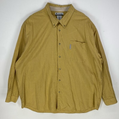 古着 コロンビア Columbia 長袖シャツ ボタンダウン アウトドア 大きいサイズ ワンポイントロゴ 3XL ブラウン系 チェック メンズ
