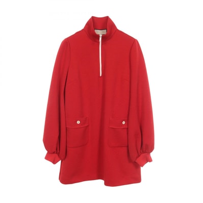 グッチ GUCCI GGジャガード ハーフジップ バルーンスリーブ ワンピース 衣料品 トップス ポリエステル レディース レッド系 653412 XJDEM 【中古】