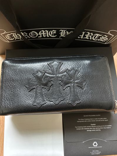Chrome Hearts REC F Heavy Leather Zip Wallet / 3 Cemetary Cross "Black"
