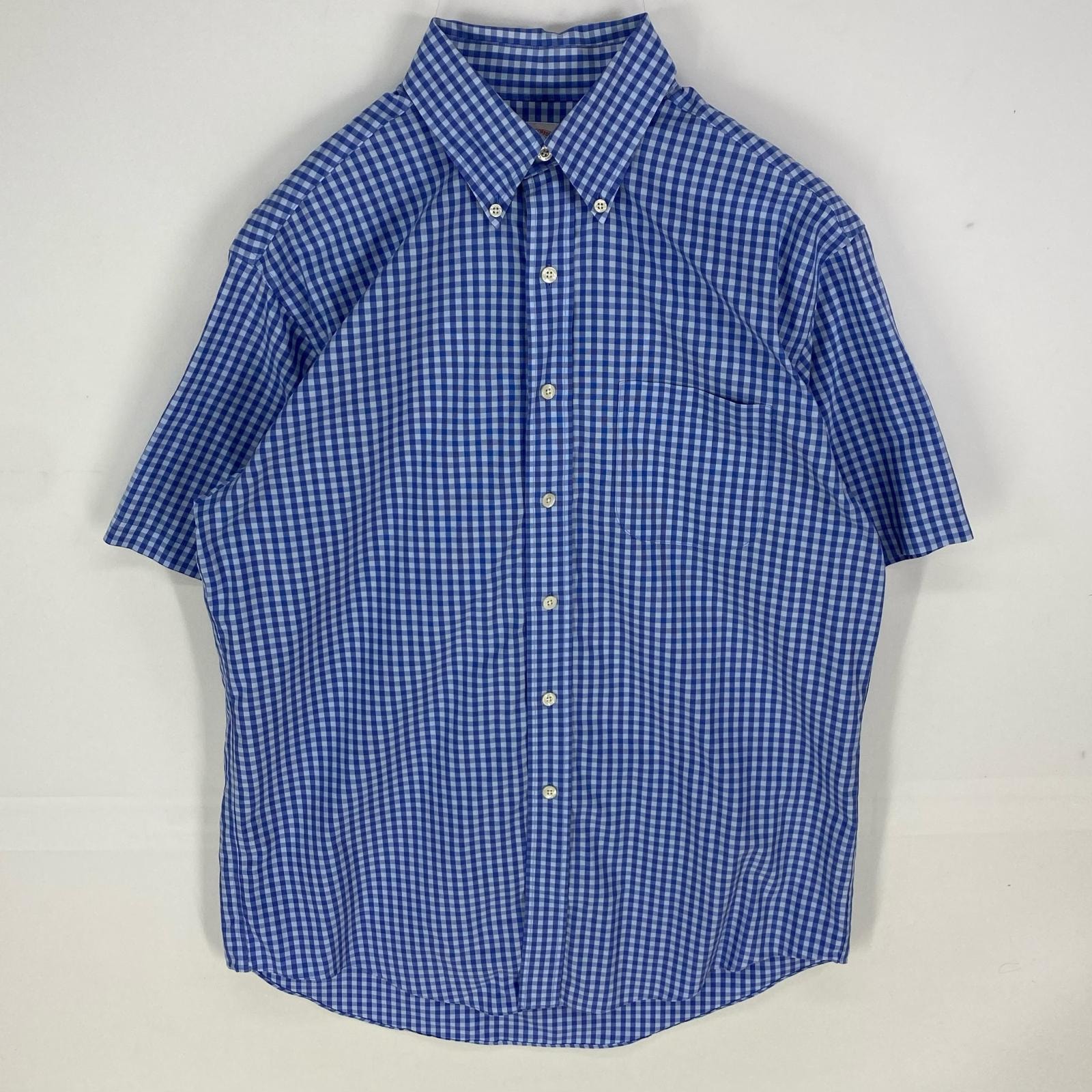 古着 ブルックスブラザーズ Brooks Brothers 半袖シャツ ボタンダウン 胸ポケット 1818 M ブルー系 チェック メンズ