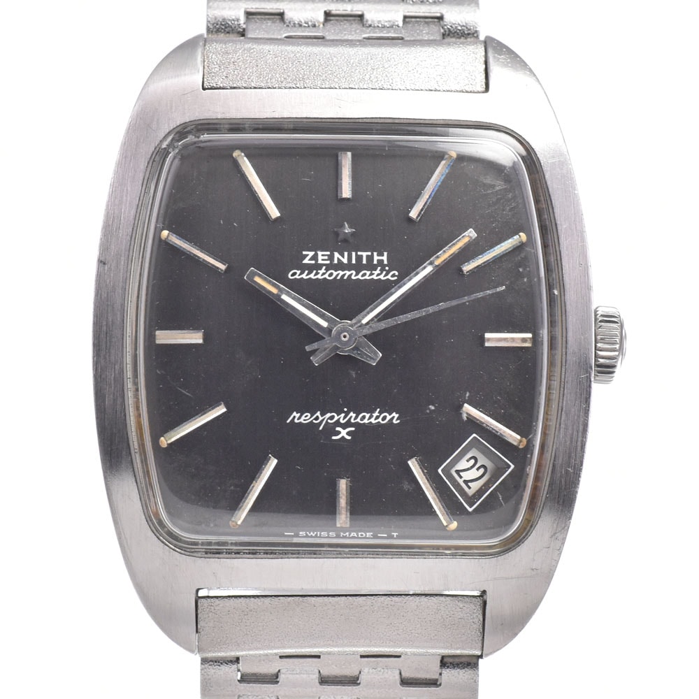 ゼニス ZENITH レスピレーター デイト グレー 自動巻き メンズ 良品 腕時計 L#149399