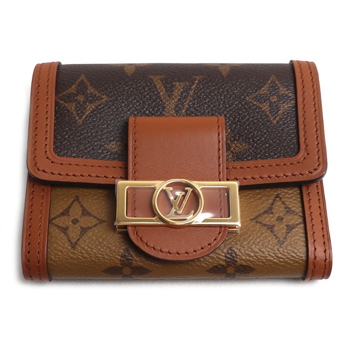 LOUIS VUITTON ルイ・ヴィトン ポルトフォイユ・ドーフィーヌ コンパクト 三つ折り財布 モノグラム・リバース ブラウン M68725 IC レディース【中古】【極美品】