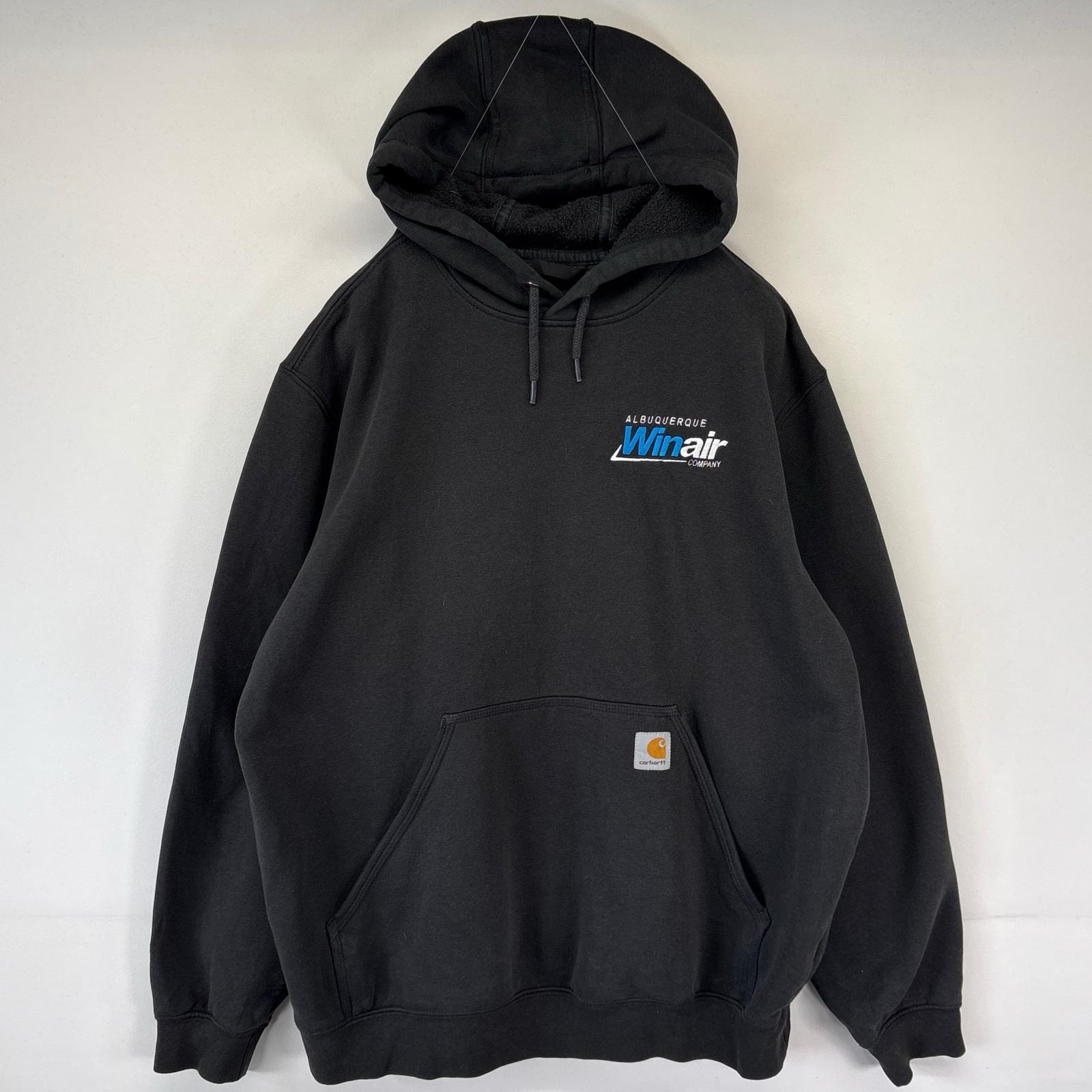古着 カーハート Carhartt パーカー スウェット プルオーバー ワンポイントロゴ刺繍 フーディー L ブラック系 メンズ