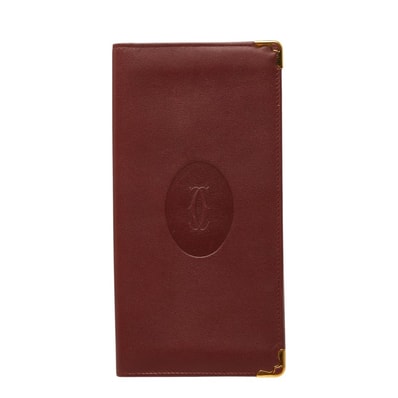 カルティエ マストライン 二つ折り 長財布 札入れ ボルドー レザー レディース CARTIER 【中古】