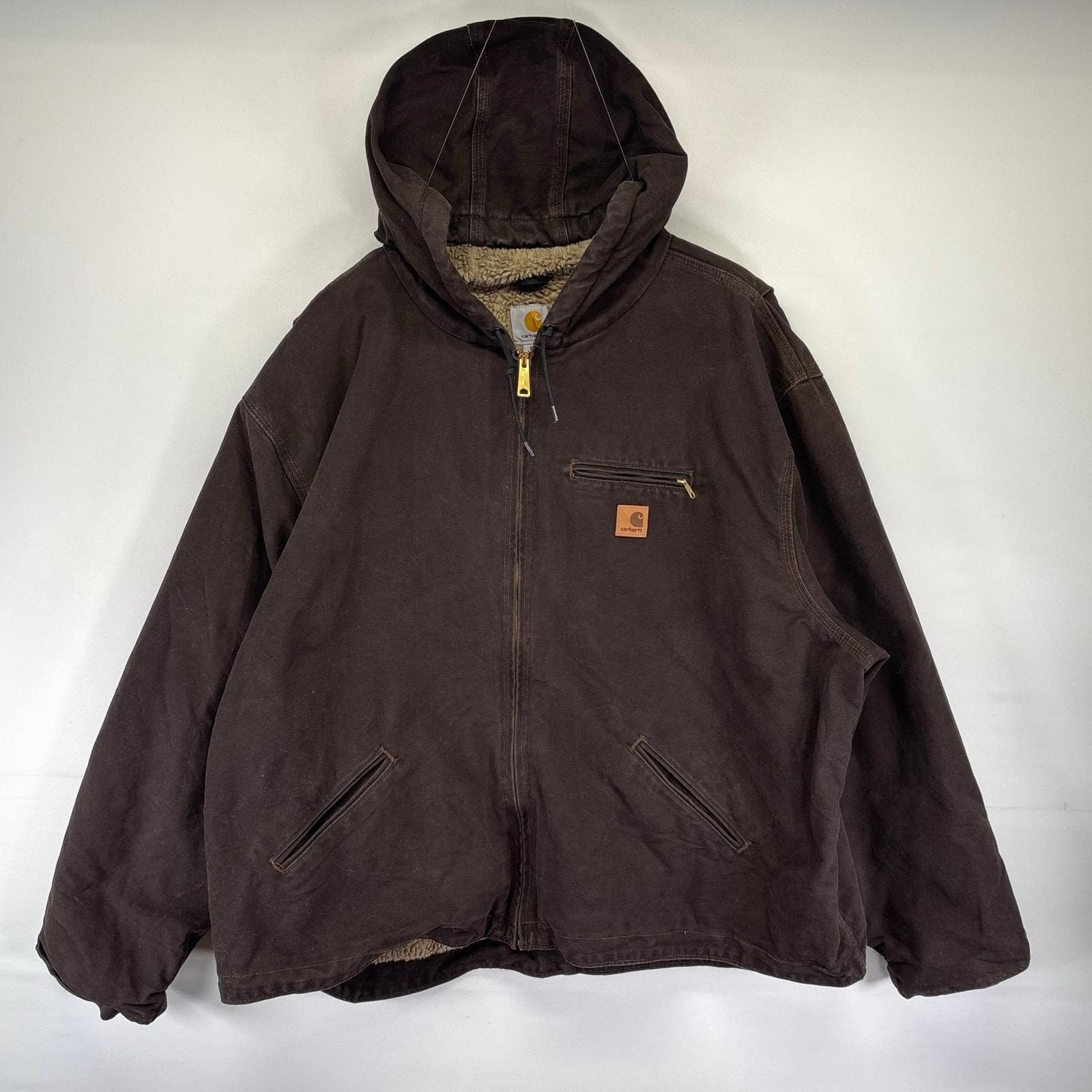 古着 カーハート Carhartt ダック ジャケット 中綿 デトロイトジャケット 裏ボアライナー フルジップ 4XL  ブラウン系 メンズ