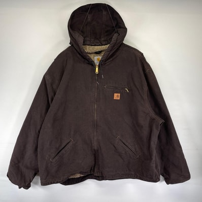 古着 カーハート Carhartt ダック ジャケット 中綿 デトロイトジャケット 裏ボアライナー フルジップ 4XL ブラウン系 メンズ