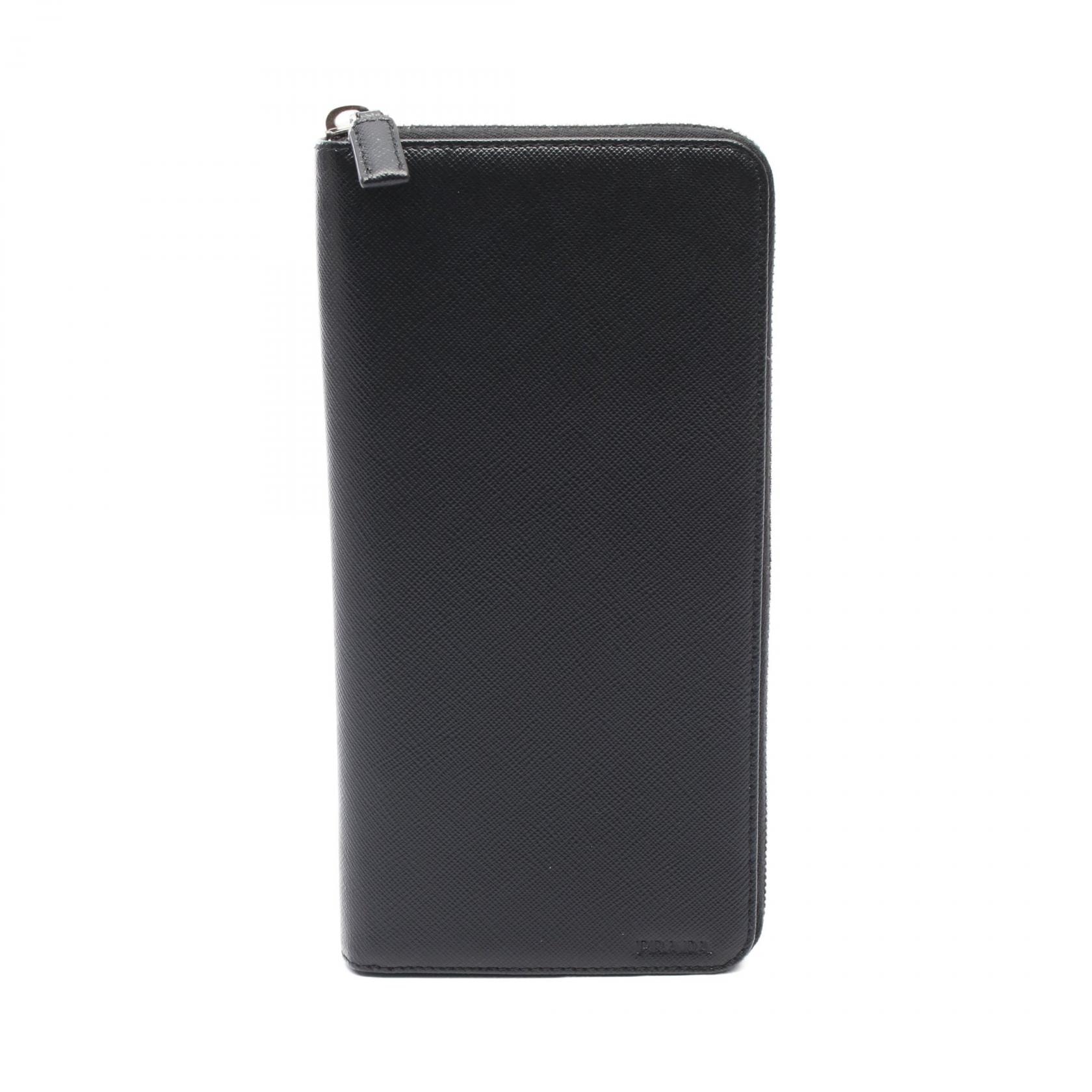プラダ PRADA SAFFIANO 1 ラウンド長財布 財布 サフィアーノレザー メンズ レディース ブラック系 2ML220 【中古】