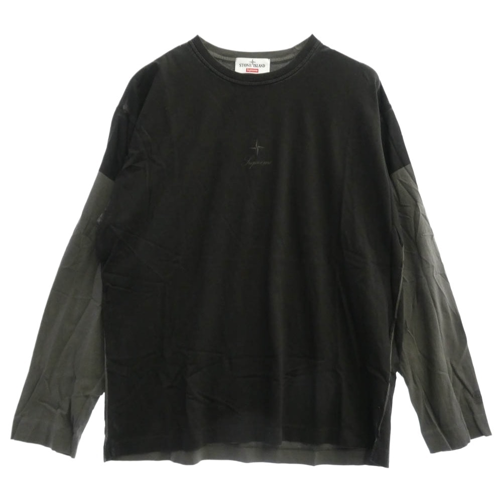 Supreme シュプリーム Tシャツ × STONE ISLAND ストーンアイランド 23AW L/S Top ロングスリーブ Tシャツ 長袖 ブラック系 カーキ系 L【中古】