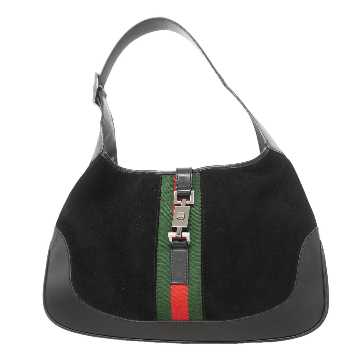 【6ic3513】グッチ ショルダーバッグ シェリーライン ジャッキー 00963 スウェード ブラック シルバー金具【中古】レディース