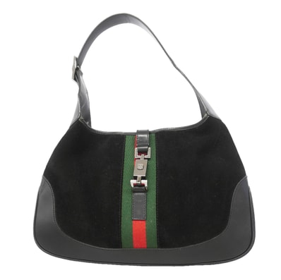 【6ic3513】グッチ ショルダーバッグ シェリーライン ジャッキー 00963 スウェード ブラック シルバー金具【中古】レディース