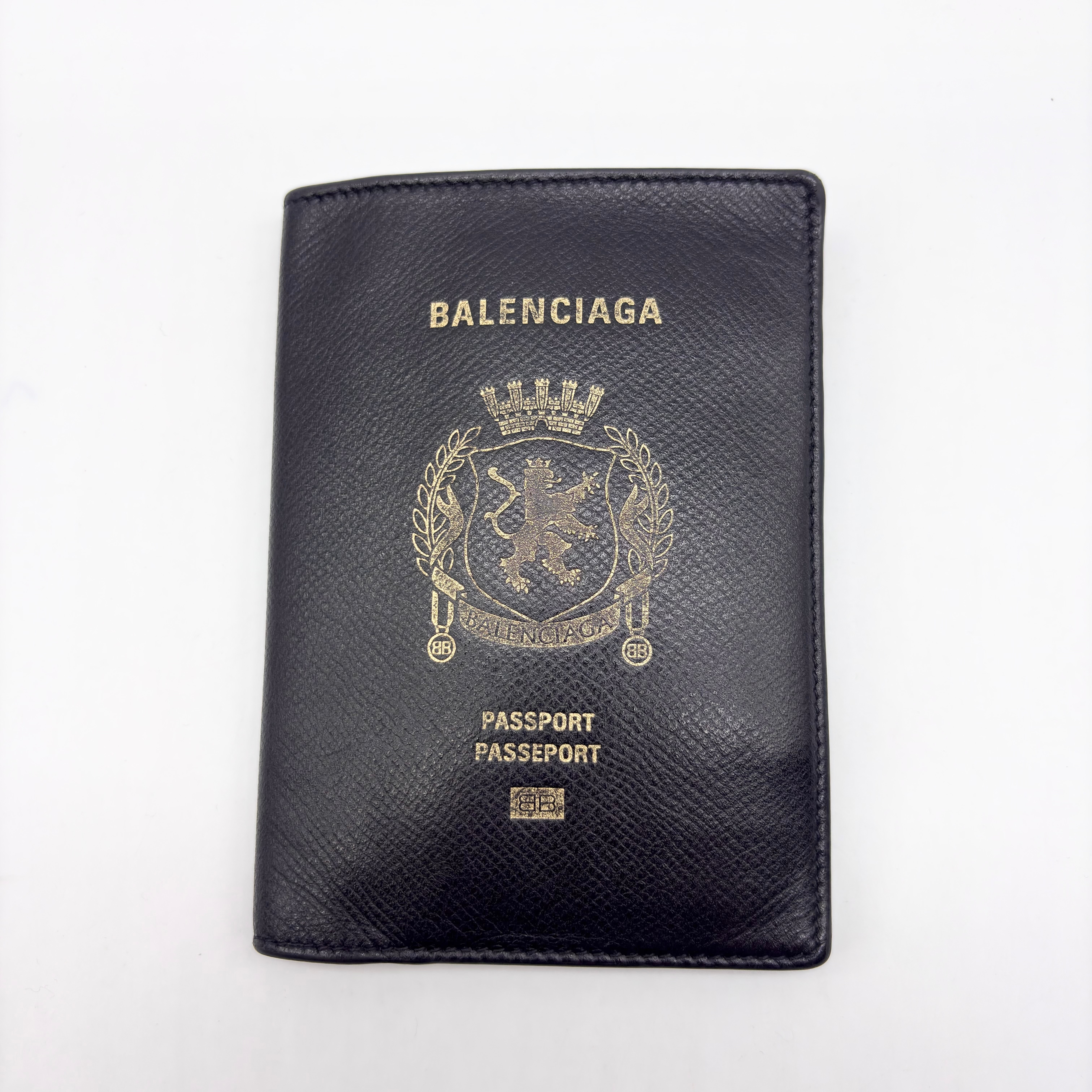 BALENCIAGA Passport Holder In Semi Matte Soft Textured Calfskin "Black"