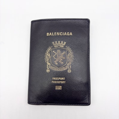 BALENCIAGA Passport Holder In Semi Matte Soft Textured Calfskin "Black"