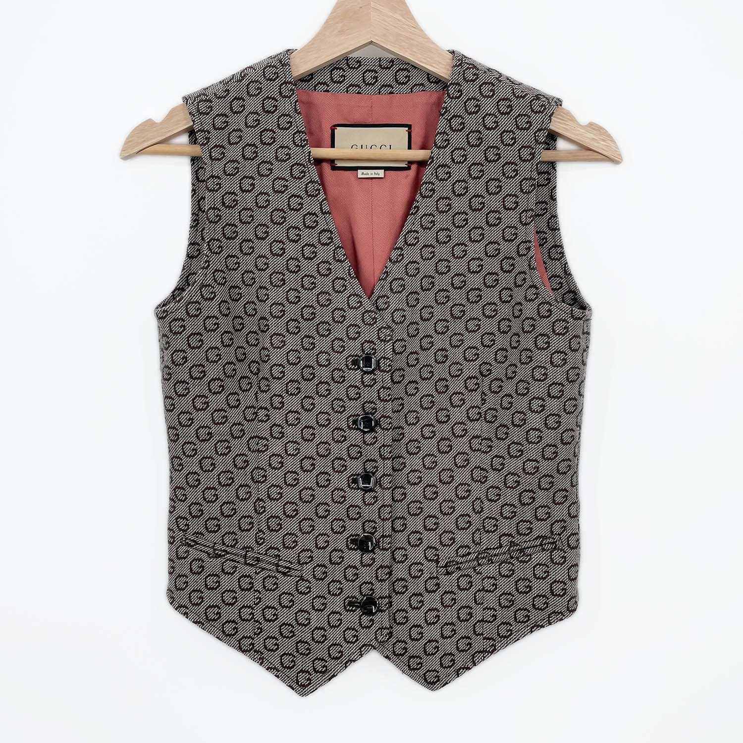 GUCCI グッチ ジャガードGG柄 ベスト
 ジレ トップス ウール レーヨン 38 ブラウン レディース
 【中古】