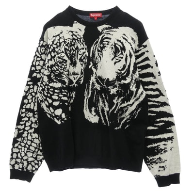 Supreme シュプリーム ニット 23SS Big Cats Jacquard L/S Top ビッグ キャッツ ジャカード ロングスリーブ トップ ニット ブラック系 L【中古】