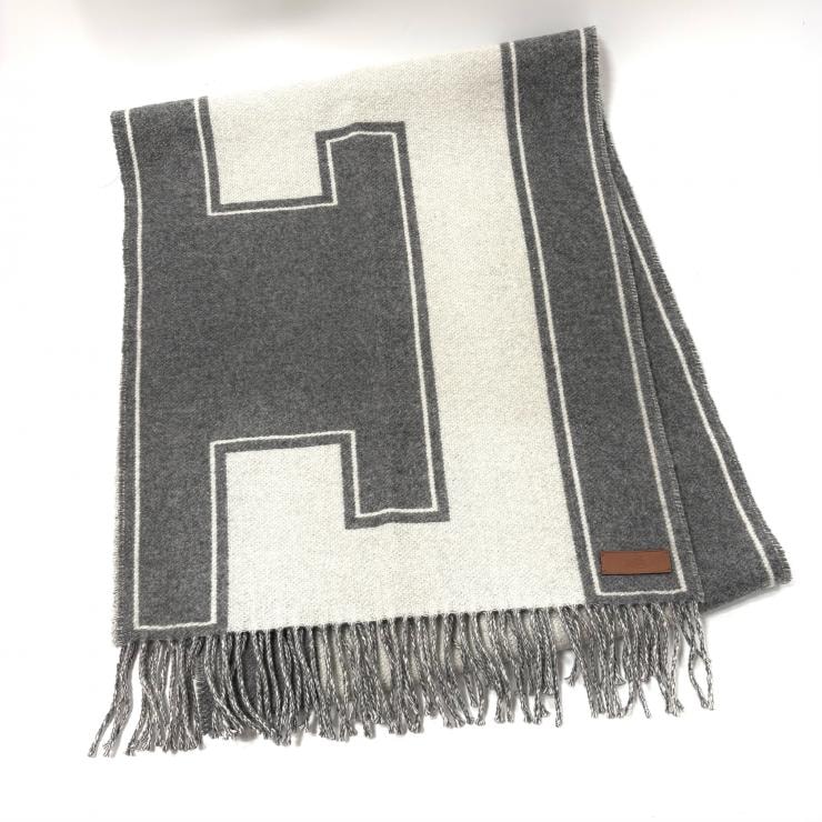 エルメス カシミヤ 100% クレ・ドゥ・H マフラー フランネル イヴォワール フリンジ HERMES 正規品【鑑定済み】