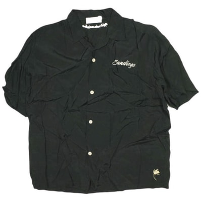 WIND AND SEA ウィンダンシー 日本製 Sandiego レーヨンオープンカラーシャツ L BLACK 半袖 開襟 アロハ トップス g15098