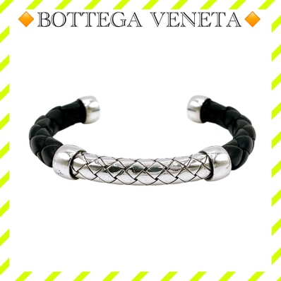 美品 ボッテガヴェネタ イントレチャート ブレスレット レザー 黒 ユニセックス