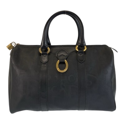 Christian Dior クリスチャンディオール ヴィンテージ トロッター ブラック 黒 ゴールド金具 PVC レザー/ ハンドバッグ ボストンバッグ 600835 【中古】