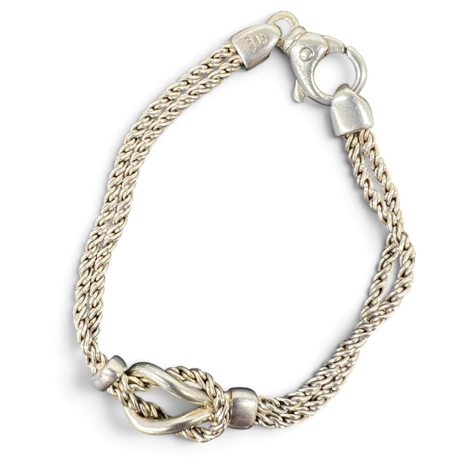 TIFFANY 希少 美品 ティファニー センターノット ダブルロープチェーン ブレスレット シルバー SV925 ユニセックス ヴィンテージ アンティーク バングル アクセサリー ABランク 中古 鑑定済 ティファニーアクセ