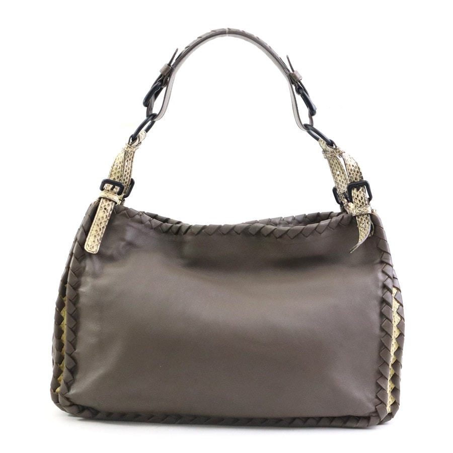 ボッテガヴェネタ BOTTEGAVENETA ハンドバッグ レザー/パイソン ブラウン×ベージュ レディース【中古】 90094f