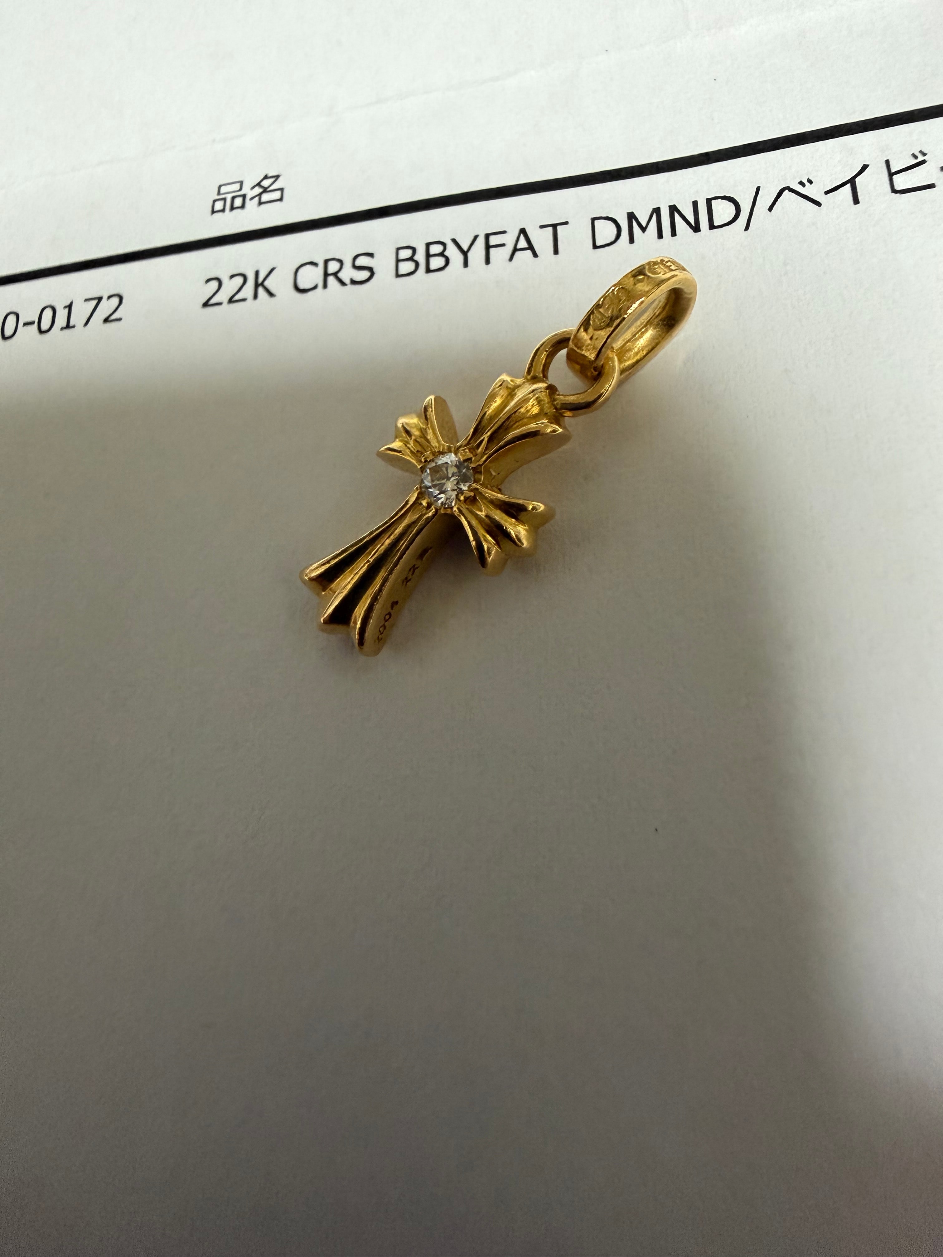 Chrome Hearts 22K CH Cross Baby Fat Charm (1 Diamond On Each Side) "Yellow Gold"