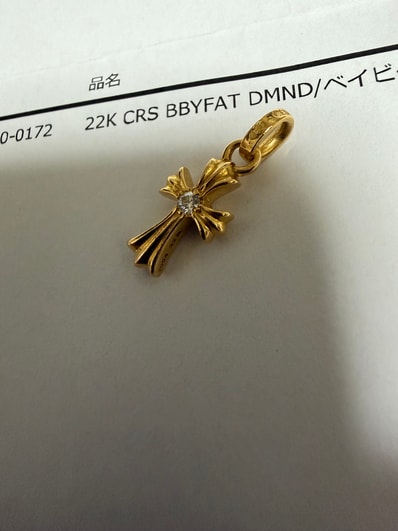 Chrome Hearts 22K CH Cross Baby Fat Charm (1 Diamond On Each Side) "Yellow Gold"