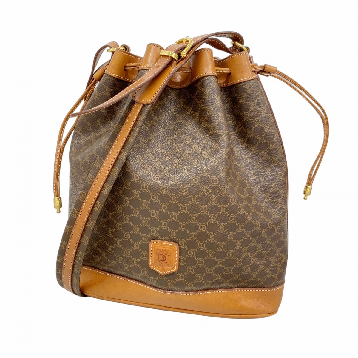 【6da0059-k】セリーヌ ショルダーバッグ マカダム PVC ブラウン ゴールド金具【中古】レディース