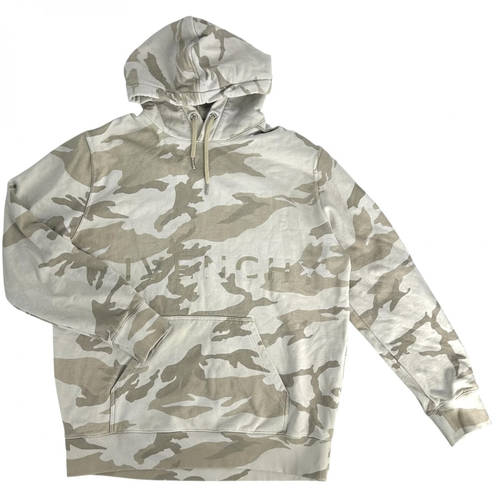 GIVENCHY ジバンシィ パーカー プルオーバー フーディー 迷彩 総柄 プリント カモフラージュ アパレル 服 トップス M BMJ0GM30W2 ベージュ ブラウン 茶 シルバー金具 コットン メンズ 秋 冬【中古品】