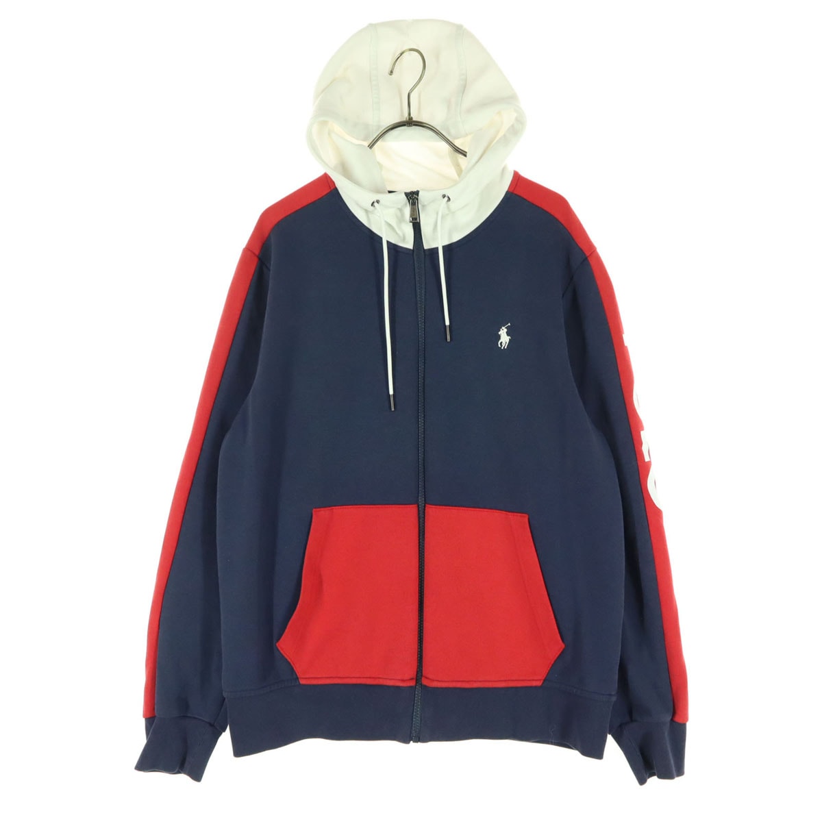 POLO RALPH LAUREN ポロラルフローレン ロゴ刺繍 長袖 トリコカラー スウェット ジップパーカー M ネイビー