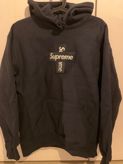 Supreme Cross Box Logo Hooded Sweatshirt "Navy"