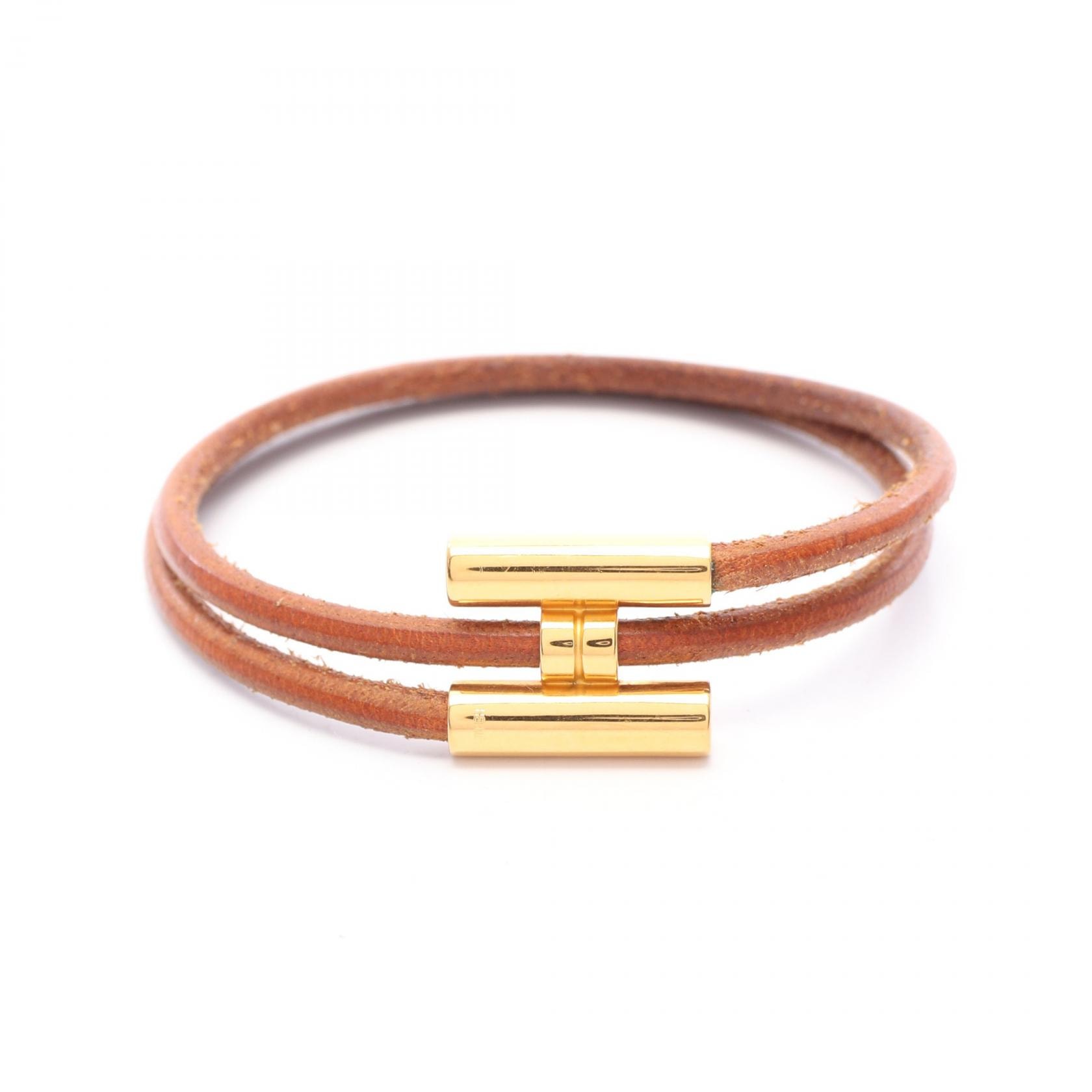 エルメス HERMES トゥルニ トレッセ ブレスレット アクセサリー レザー GP(ゴールドメッキ) ゴールド レディース ブラウン系 / ゴールド系 【中古】