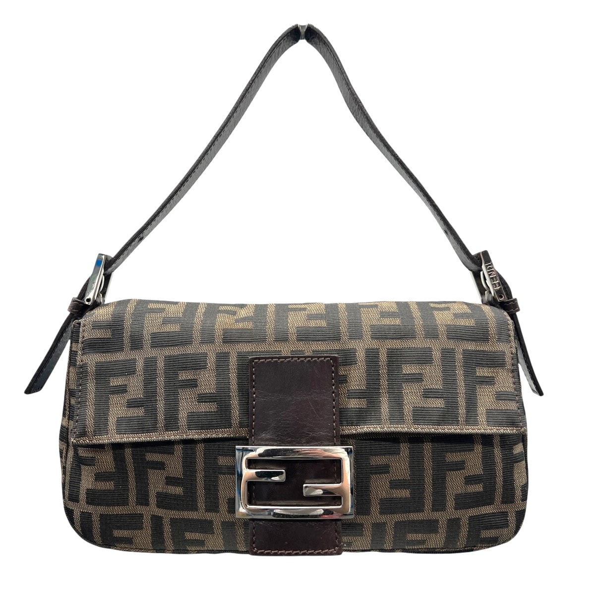 FENDI 人気 美品 フェンディ マンマバケット ズッカ ショルダーバッグ 26424 キャンバス レザー ブラウン ワンショルダー セミショルダー ハンドバッグ FF金具 Y2K ABランク 中古 鑑定済 フェンディバッグ
