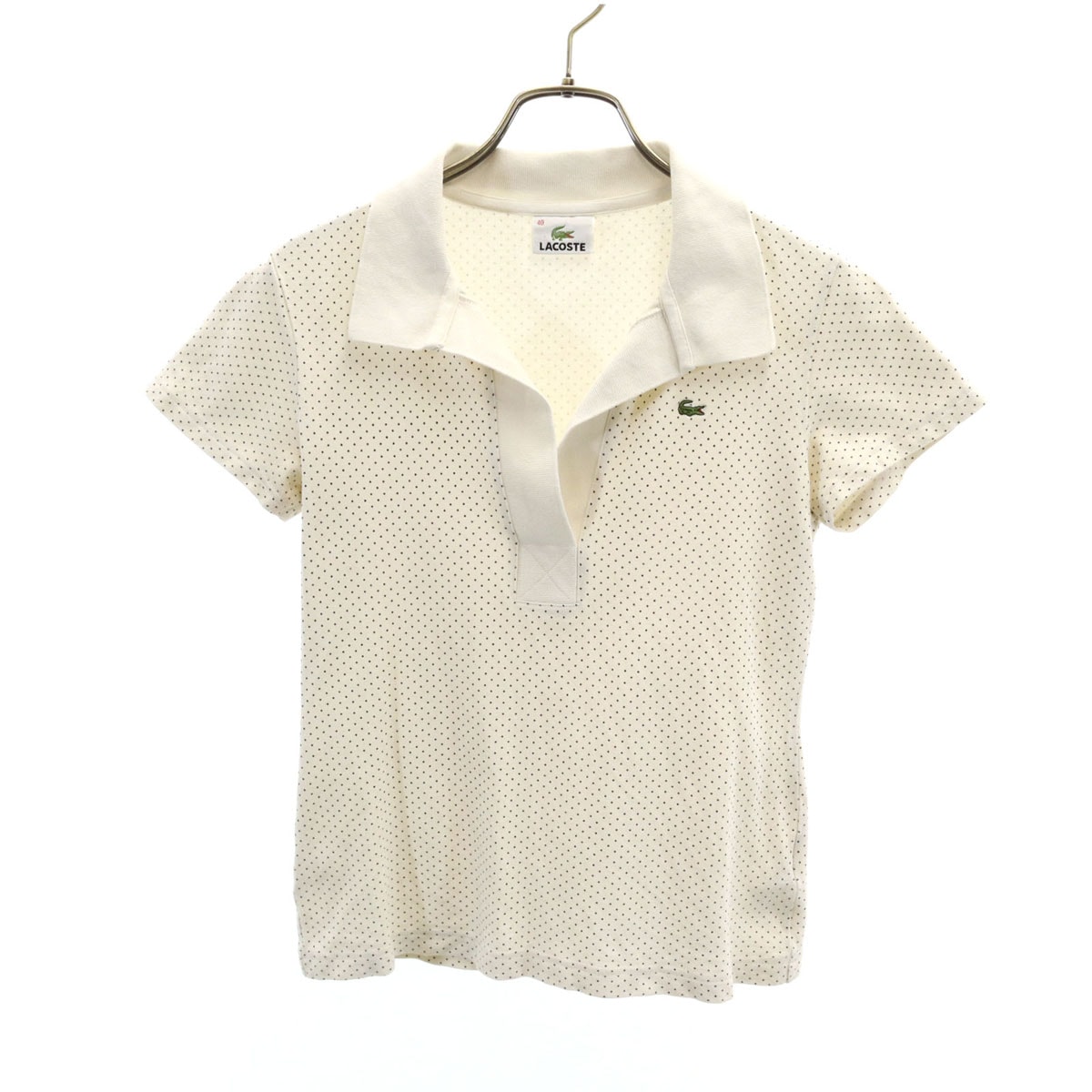 LACOSTE ラコステ 日本製 ピンドット柄 半袖 スキッパーカラー ポロシャツ 40 アイボリー