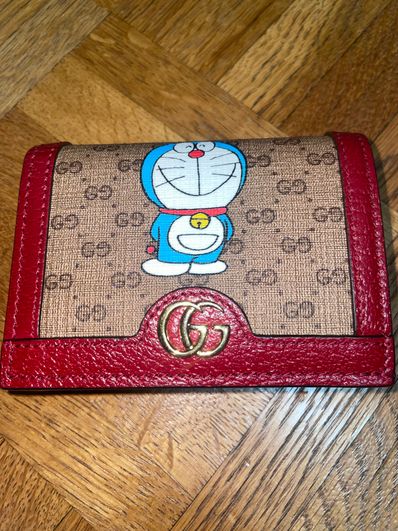 GUCCI x Doraemon GG Supreme Canvas Mini Wallet "Beige/Ebony/Cherry Red"