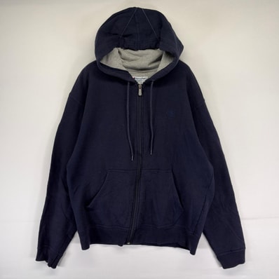 古着 チャンピオン Champion パーカー フルジップ フーディ スウェット ワンポイント刺繍ロゴ M ネイビー系 メンズ