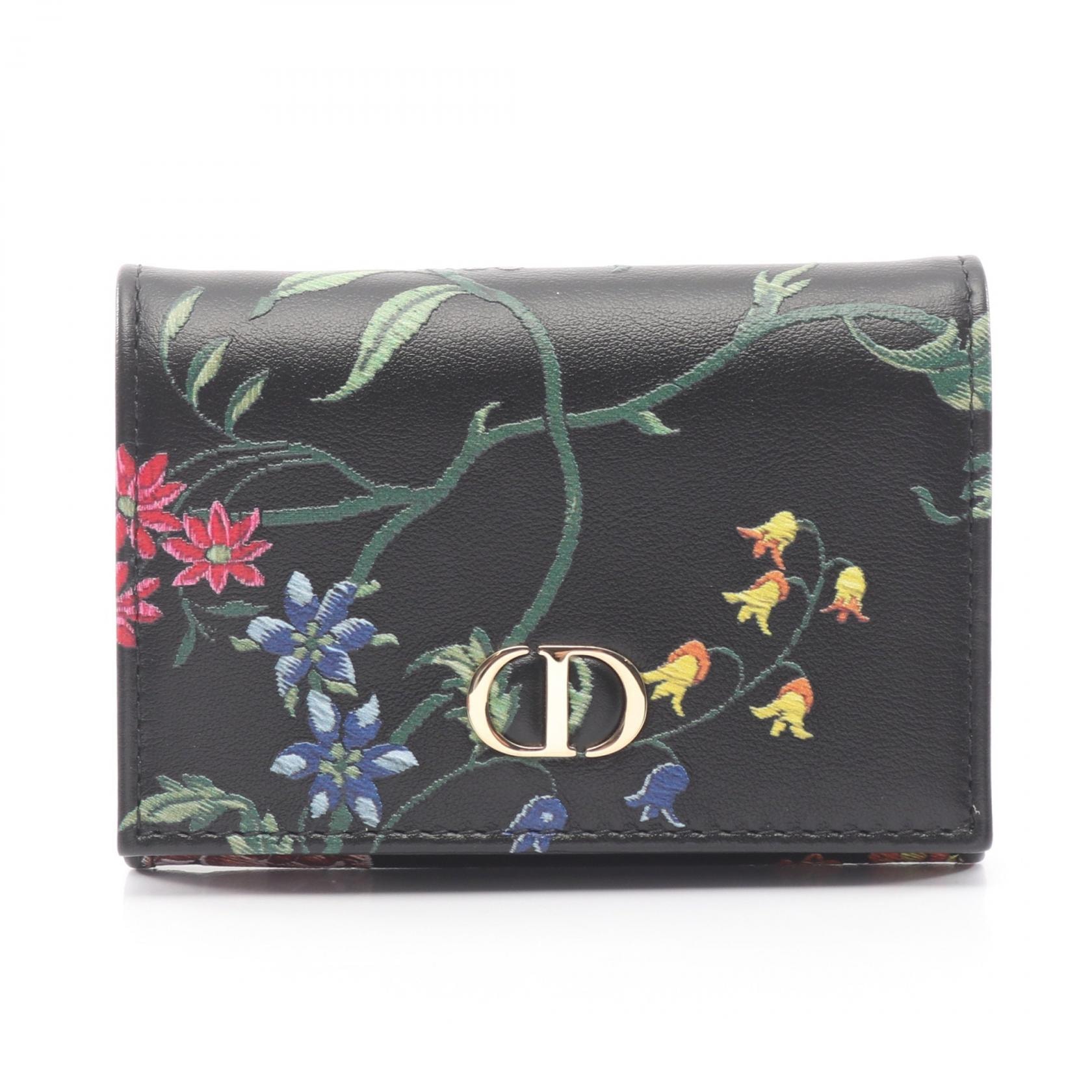 ディオール Dior CARO XS カロ ウォレット 二つ折り財布 財布 レザー レディース ブラック系 / マルチカラー 【中古】